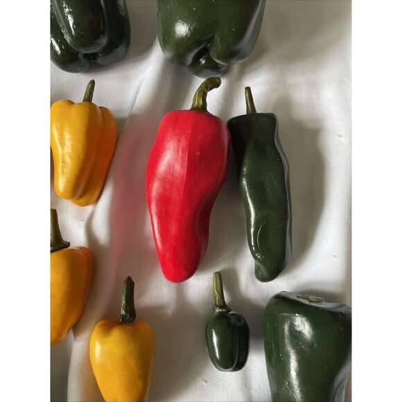 Set Of Decorative Faux Peppers In Red Yellow & Green - Picture 5 of 14